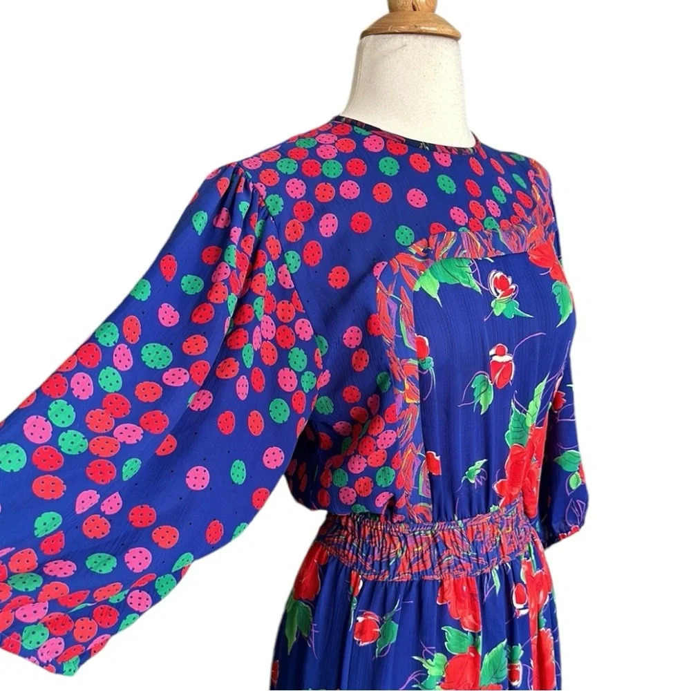Vintage 80s ASSORTI‎ for Susan Freiss Dress MIDI Floral Cottagecore, Size XS - Picture 5 of 16